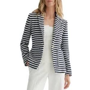 LOFT Striped Knit Blazer XL NWT Navy White Nautical Open Front Jacket